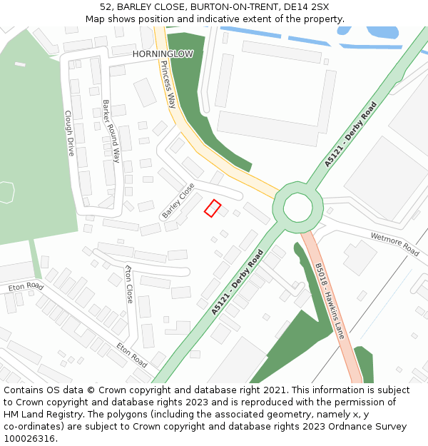 52, BARLEY CLOSE, BURTON-ON-TRENT, DE14 2SX: Location map and indicative extent of plot