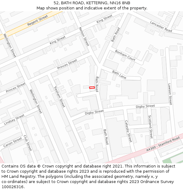 52, BATH ROAD, KETTERING, NN16 8NB: Location map and indicative extent of plot
