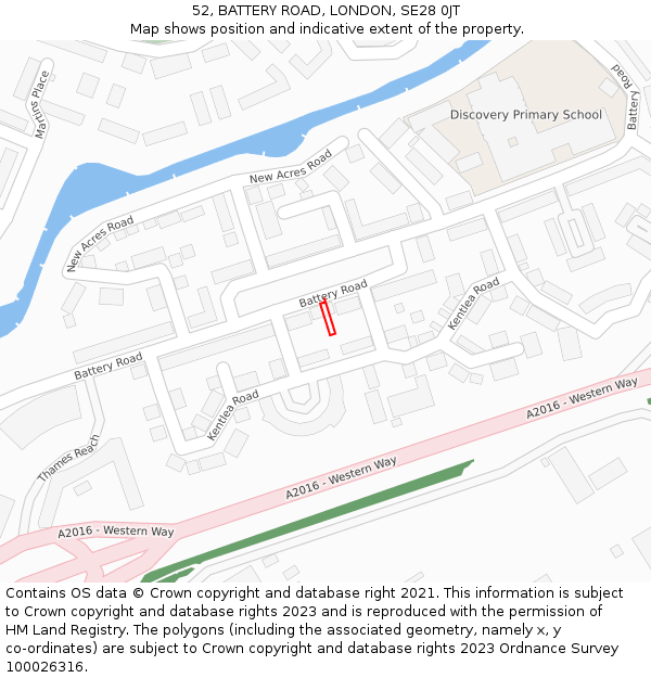 52, BATTERY ROAD, LONDON, SE28 0JT: Location map and indicative extent of plot