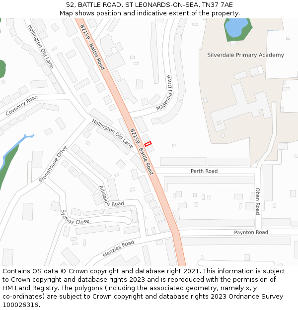 52, BATTLE ROAD, ST LEONARDS-ON-SEA, TN37 7AE: Location map and indicative extent of plot