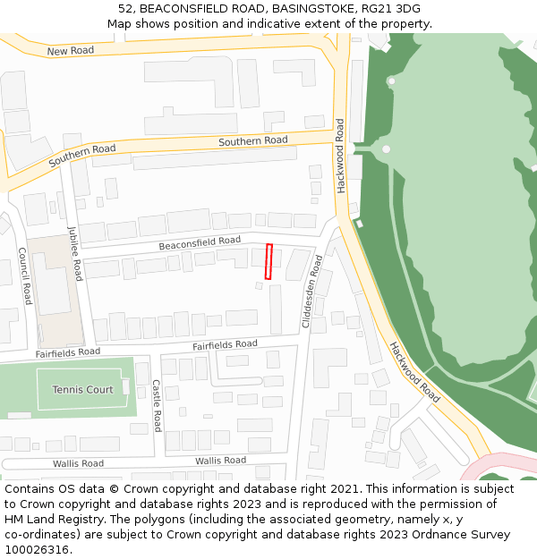52, BEACONSFIELD ROAD, BASINGSTOKE, RG21 3DG: Location map and indicative extent of plot