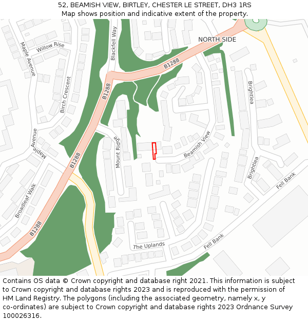 52, BEAMISH VIEW, BIRTLEY, CHESTER LE STREET, DH3 1RS: Location map and indicative extent of plot