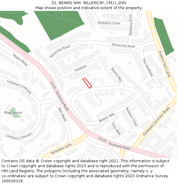 52, BEAMS WAY, BILLERICAY, CM11 2NN: Location map and indicative extent of plot