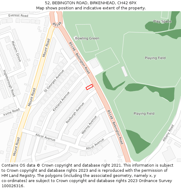 52, BEBINGTON ROAD, BIRKENHEAD, CH42 6PX: Location map and indicative extent of plot