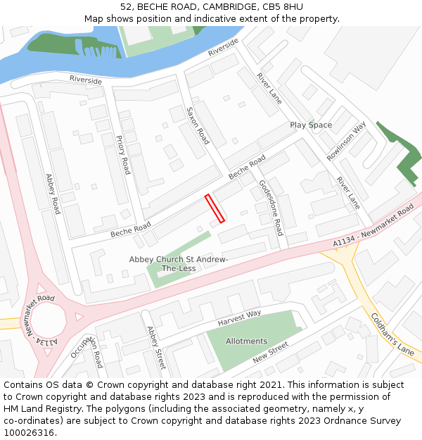 52, BECHE ROAD, CAMBRIDGE, CB5 8HU: Location map and indicative extent of plot