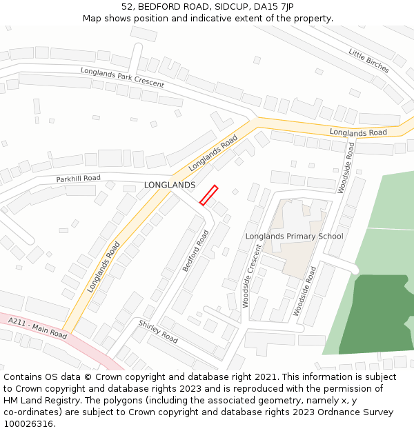 52, BEDFORD ROAD, SIDCUP, DA15 7JP: Location map and indicative extent of plot