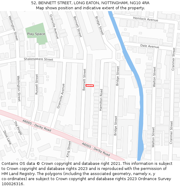 52, BENNETT STREET, LONG EATON, NOTTINGHAM, NG10 4RA: Location map and indicative extent of plot