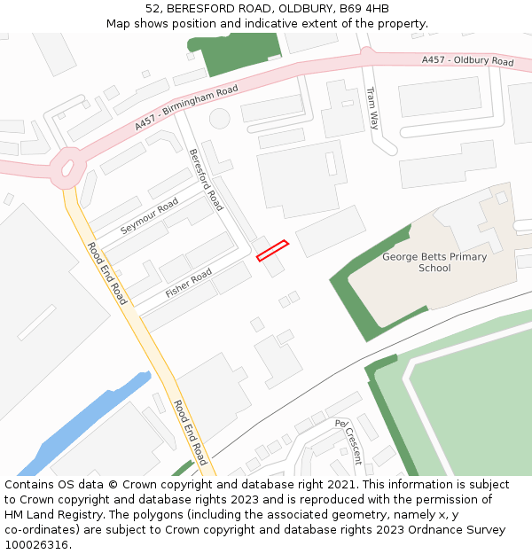 52, BERESFORD ROAD, OLDBURY, B69 4HB: Location map and indicative extent of plot