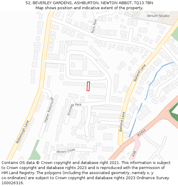 52, BEVERLEY GARDENS, ASHBURTON, NEWTON ABBOT, TQ13 7BN: Location map and indicative extent of plot