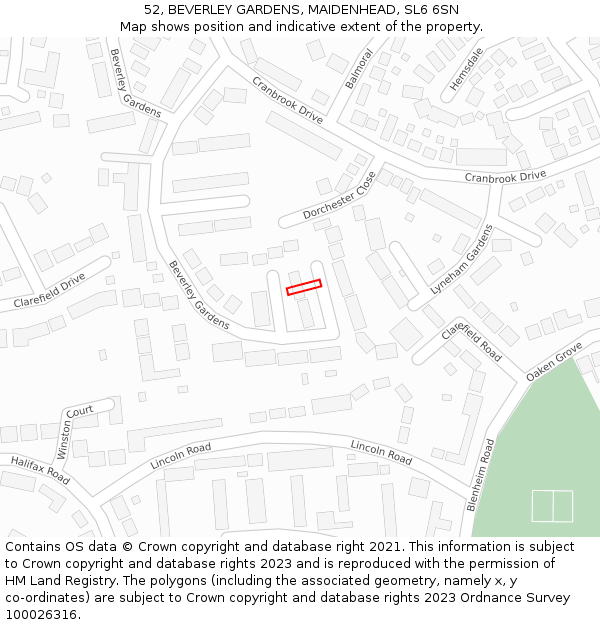 52, BEVERLEY GARDENS, MAIDENHEAD, SL6 6SN: Location map and indicative extent of plot