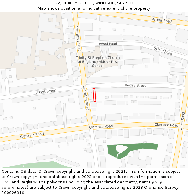 52, BEXLEY STREET, WINDSOR, SL4 5BX: Location map and indicative extent of plot