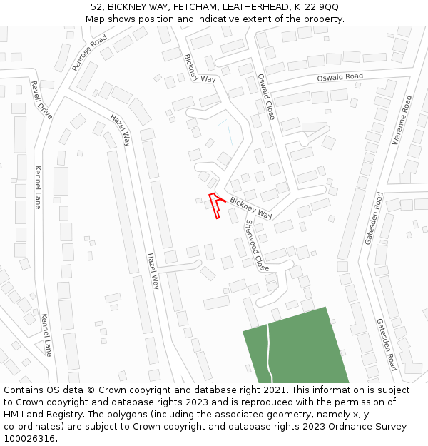 52, BICKNEY WAY, FETCHAM, LEATHERHEAD, KT22 9QQ: Location map and indicative extent of plot