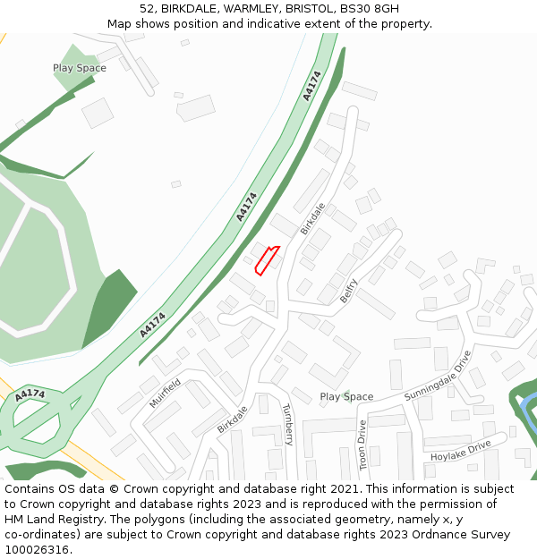 52, BIRKDALE, WARMLEY, BRISTOL, BS30 8GH: Location map and indicative extent of plot