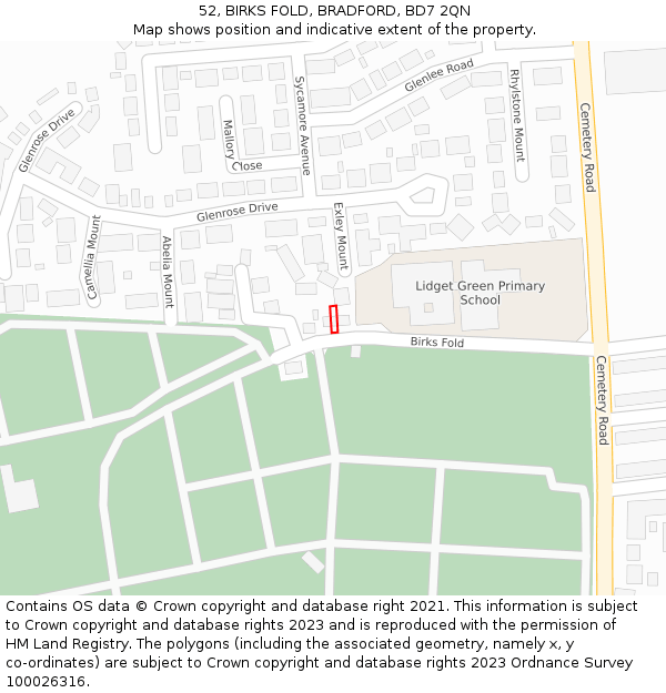 52, BIRKS FOLD, BRADFORD, BD7 2QN: Location map and indicative extent of plot