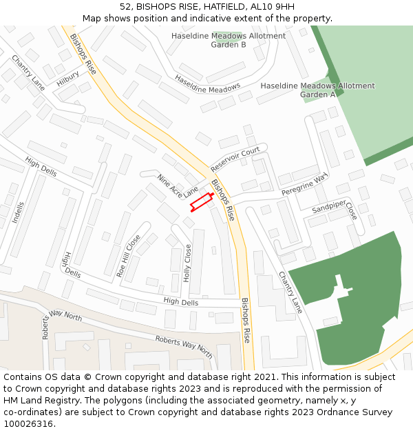 52, BISHOPS RISE, HATFIELD, AL10 9HH: Location map and indicative extent of plot