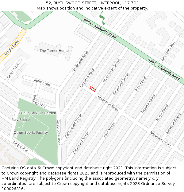 52, BLYTHSWOOD STREET, LIVERPOOL, L17 7DF: Location map and indicative extent of plot
