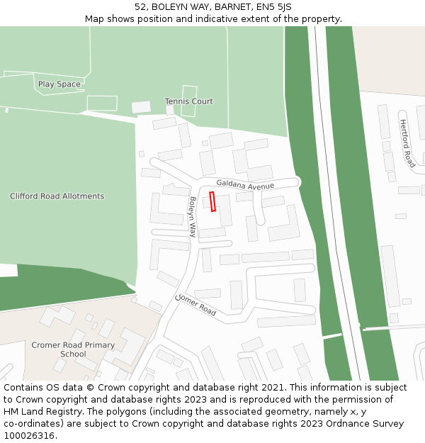 52, BOLEYN WAY, BARNET, EN5 5JS: Location map and indicative extent of plot