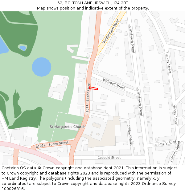 52, BOLTON LANE, IPSWICH, IP4 2BT: Location map and indicative extent of plot