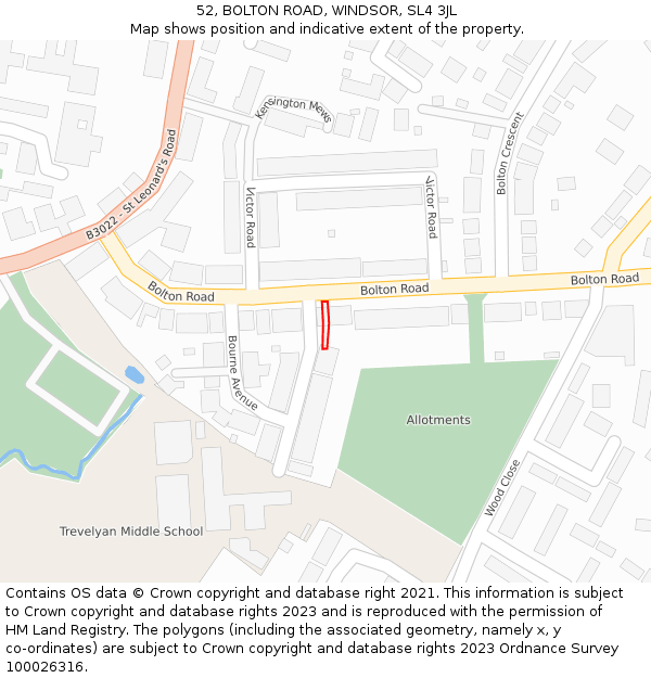 52, BOLTON ROAD, WINDSOR, SL4 3JL: Location map and indicative extent of plot