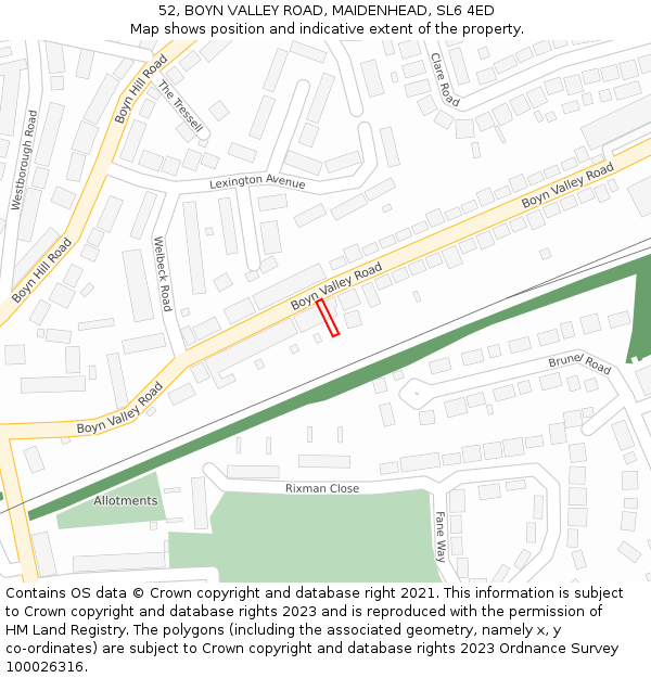 52, BOYN VALLEY ROAD, MAIDENHEAD, SL6 4ED: Location map and indicative extent of plot