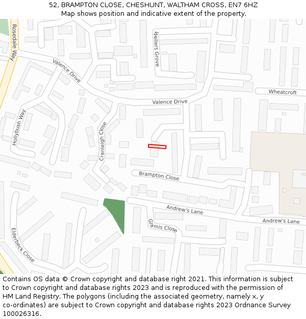 52, BRAMPTON CLOSE, CHESHUNT, WALTHAM CROSS, EN7 6HZ: Location map and indicative extent of plot