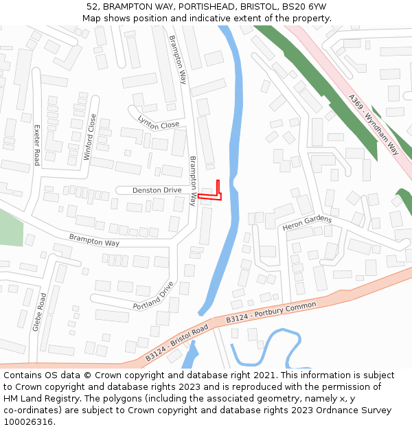 52, BRAMPTON WAY, PORTISHEAD, BRISTOL, BS20 6YW: Location map and indicative extent of plot