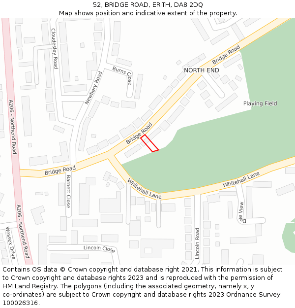 52, BRIDGE ROAD, ERITH, DA8 2DQ: Location map and indicative extent of plot