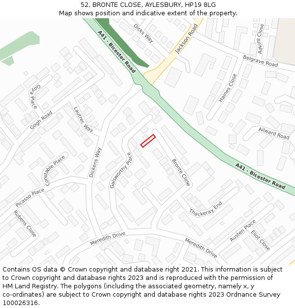 52, BRONTE CLOSE, AYLESBURY, HP19 8LG: Location map and indicative extent of plot