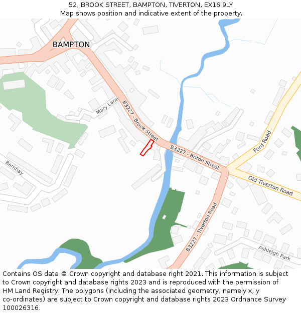 52, BROOK STREET, BAMPTON, TIVERTON, EX16 9LY: Location map and indicative extent of plot