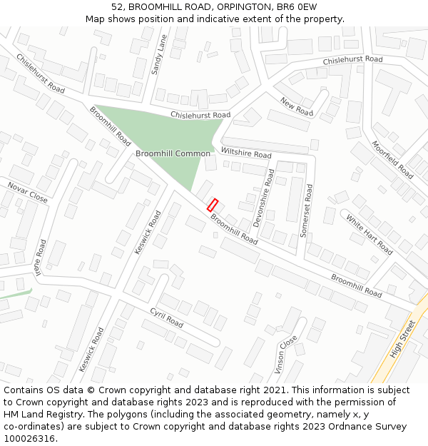 52, BROOMHILL ROAD, ORPINGTON, BR6 0EW: Location map and indicative extent of plot