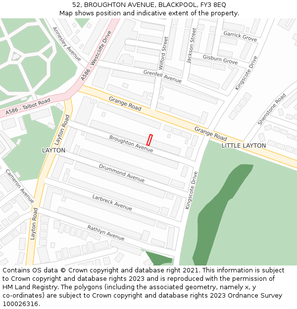52, BROUGHTON AVENUE, BLACKPOOL, FY3 8EQ: Location map and indicative extent of plot