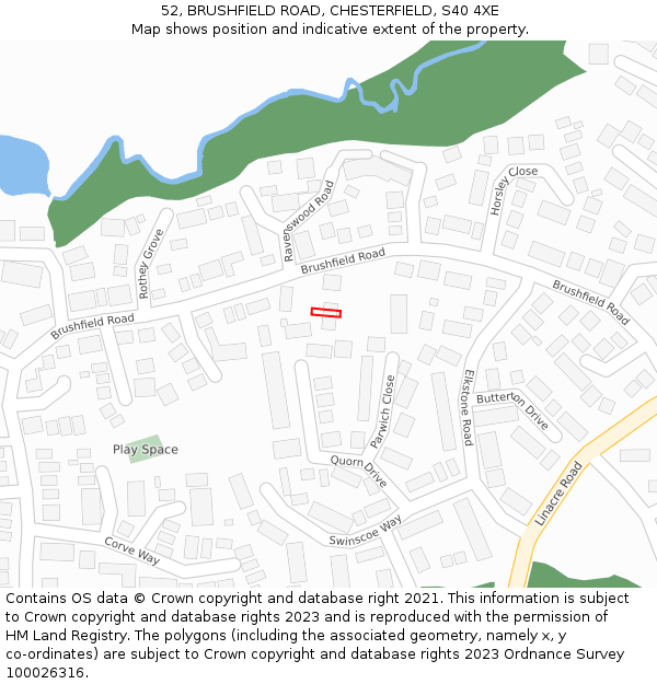 52, BRUSHFIELD ROAD, CHESTERFIELD, S40 4XE: Location map and indicative extent of plot