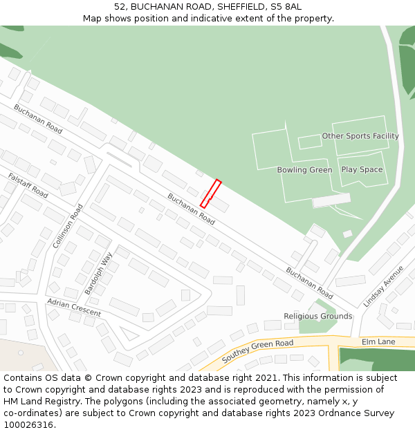 52, BUCHANAN ROAD, SHEFFIELD, S5 8AL: Location map and indicative extent of plot