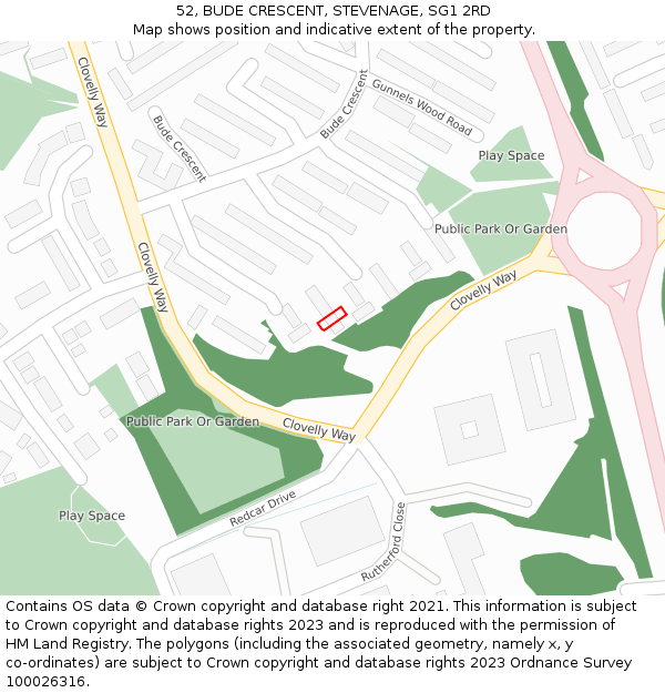 52, BUDE CRESCENT, STEVENAGE, SG1 2RD: Location map and indicative extent of plot