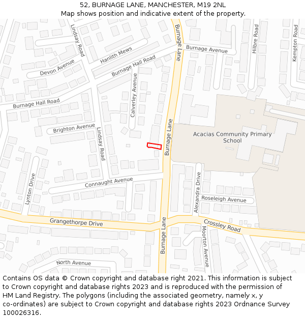 52, BURNAGE LANE, MANCHESTER, M19 2NL: Location map and indicative extent of plot