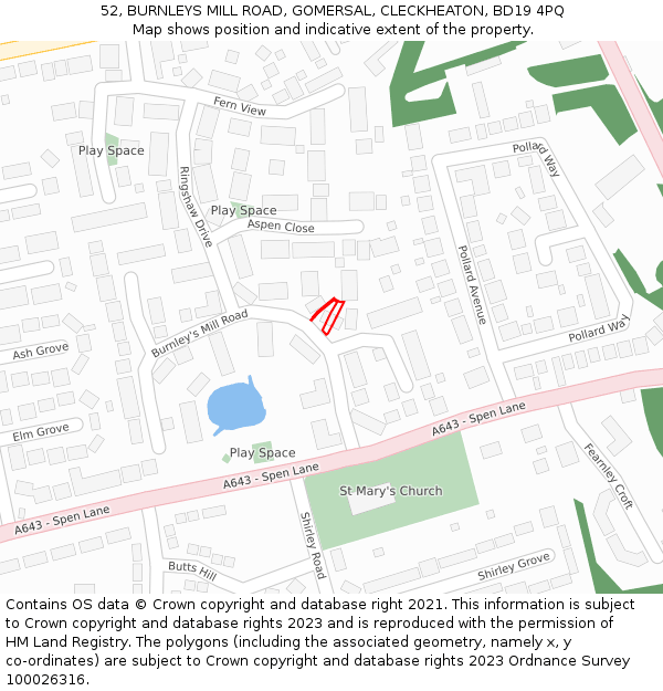 52, BURNLEYS MILL ROAD, GOMERSAL, CLECKHEATON, BD19 4PQ: Location map and indicative extent of plot