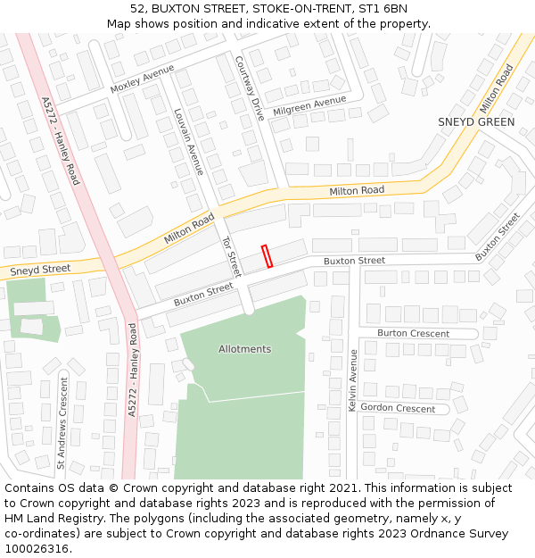 52, BUXTON STREET, STOKE-ON-TRENT, ST1 6BN: Location map and indicative extent of plot