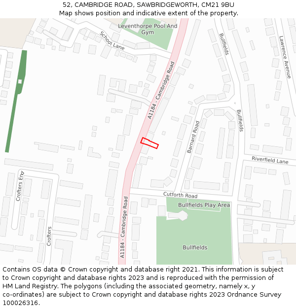 52, CAMBRIDGE ROAD, SAWBRIDGEWORTH, CM21 9BU: Location map and indicative extent of plot