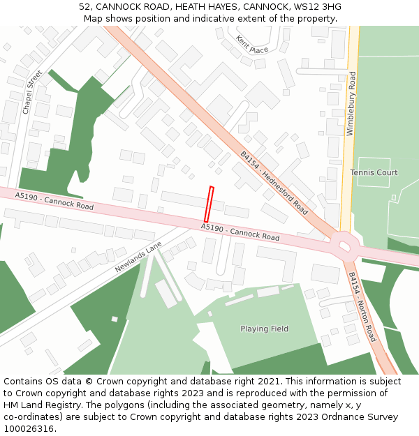 52, CANNOCK ROAD, HEATH HAYES, CANNOCK, WS12 3HG: Location map and indicative extent of plot