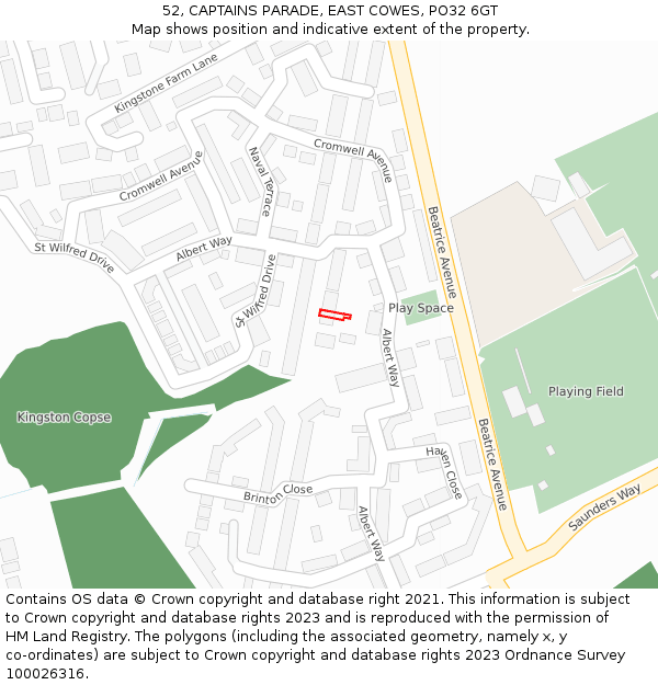 52, CAPTAINS PARADE, EAST COWES, PO32 6GT: Location map and indicative extent of plot