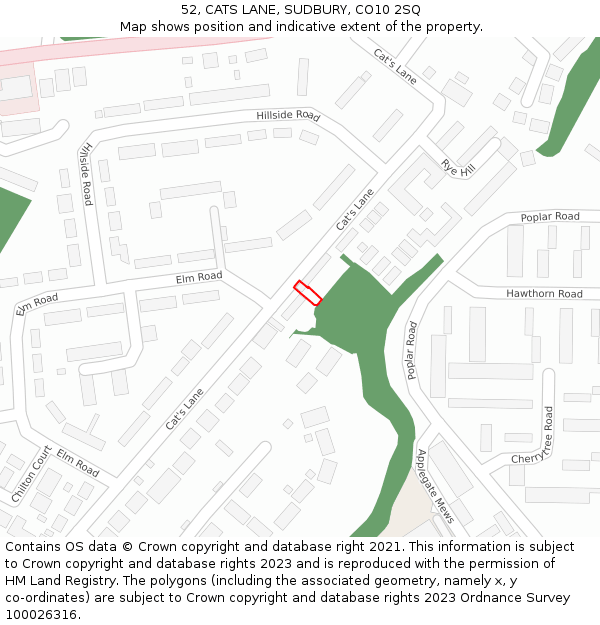 52, CATS LANE, SUDBURY, CO10 2SQ: Location map and indicative extent of plot