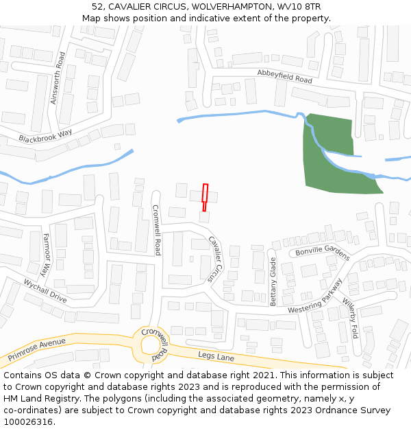 52, CAVALIER CIRCUS, WOLVERHAMPTON, WV10 8TR: Location map and indicative extent of plot