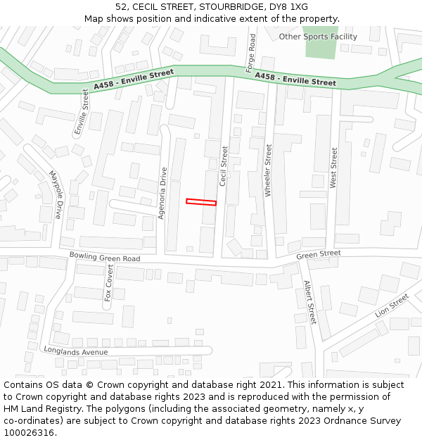 52, CECIL STREET, STOURBRIDGE, DY8 1XG: Location map and indicative extent of plot