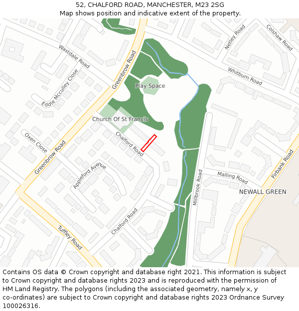 52, CHALFORD ROAD, MANCHESTER, M23 2SG: Location map and indicative extent of plot