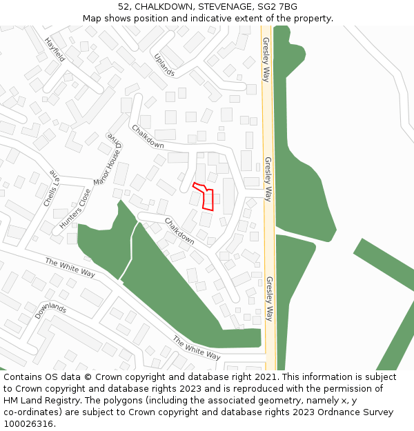 52, CHALKDOWN, STEVENAGE, SG2 7BG: Location map and indicative extent of plot