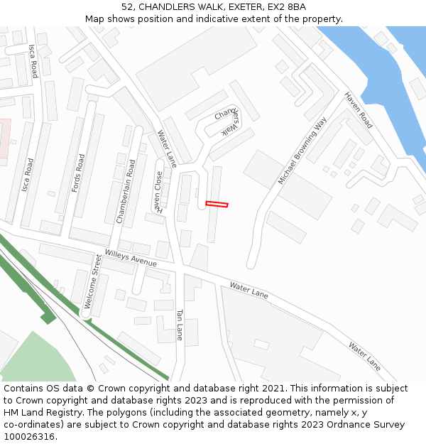 52, CHANDLERS WALK, EXETER, EX2 8BA: Location map and indicative extent of plot