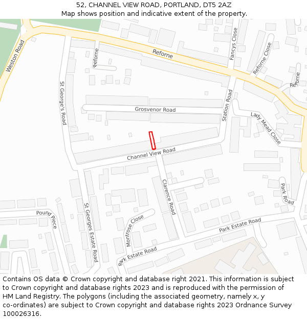 52, CHANNEL VIEW ROAD, PORTLAND, DT5 2AZ: Location map and indicative extent of plot