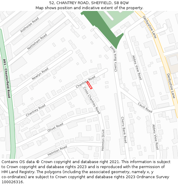52, CHANTREY ROAD, SHEFFIELD, S8 8QW: Location map and indicative extent of plot