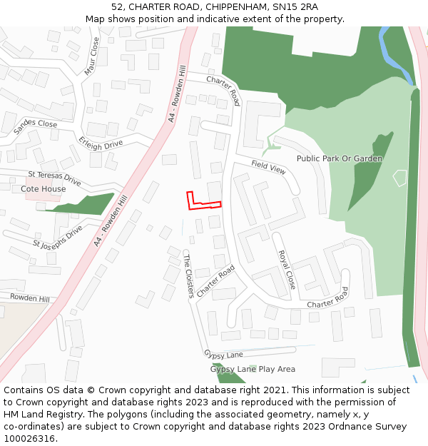 52, CHARTER ROAD, CHIPPENHAM, SN15 2RA: Location map and indicative extent of plot