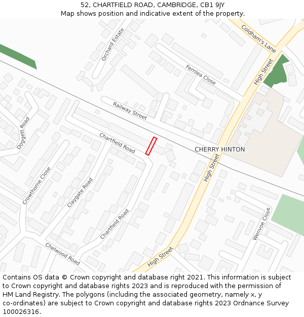 52, CHARTFIELD ROAD, CAMBRIDGE, CB1 9JY: Location map and indicative extent of plot